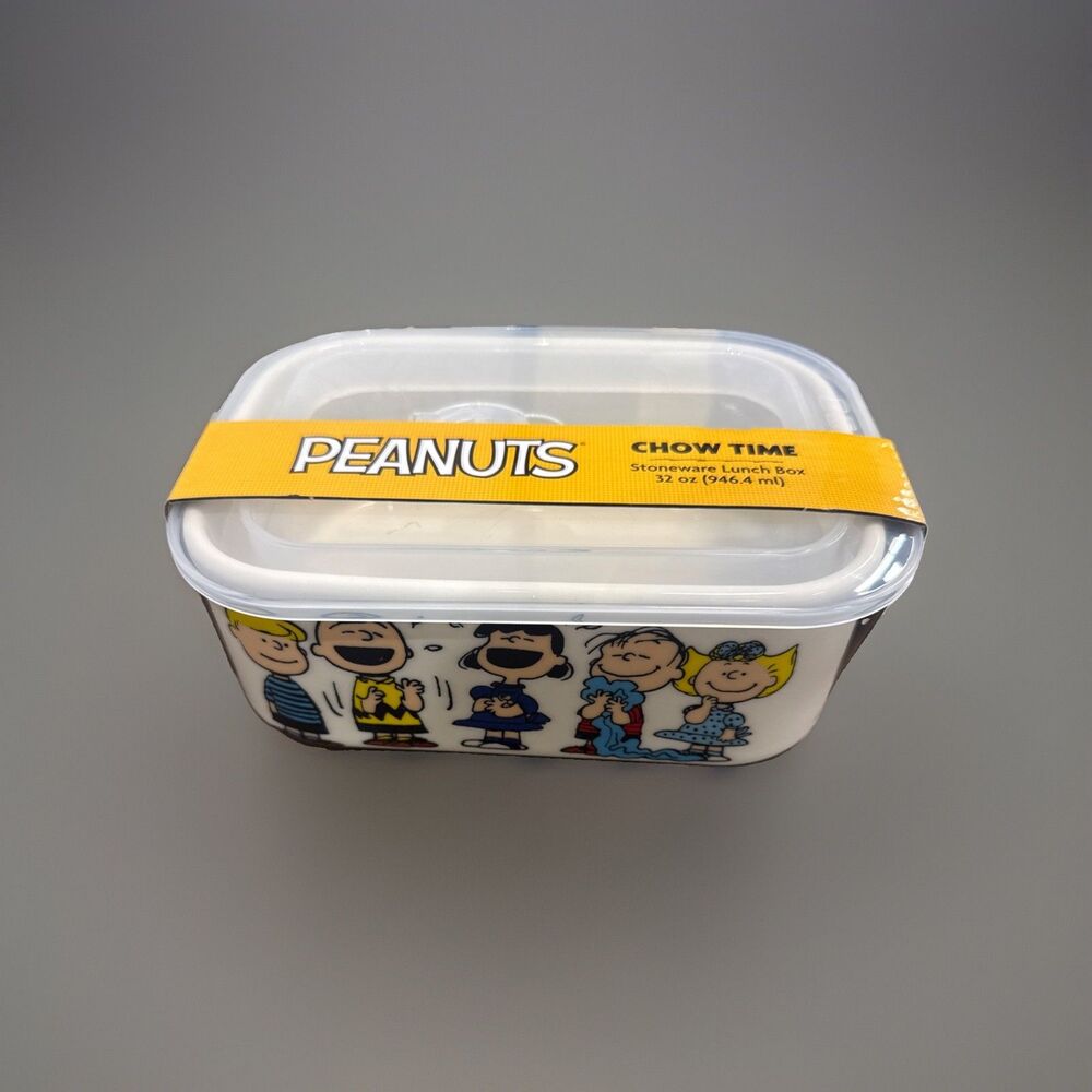 Peanuts Snoopy Woodstock & Gang Laughin CHOW TIME 32oz Stoneware  Lunch Box